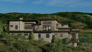 Rear view of property featuring a balcony, a chimney, and a mountain view