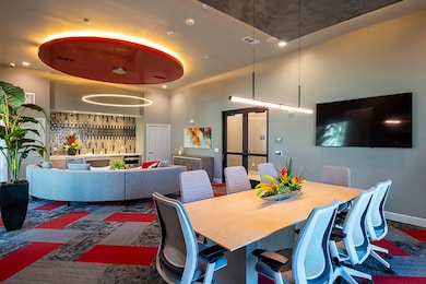 Business center with conference table with present
