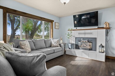 Living area featuring wood finished floors and a fireplace