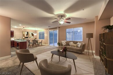 Open floor plan living room space with dining area