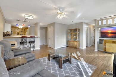 Open living space to kitchen