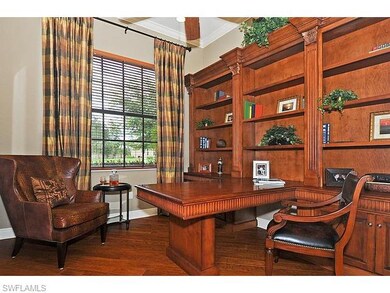 Rich wood built-in office & hammered wood flooring