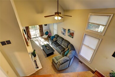 A view looking down on the family room from the op