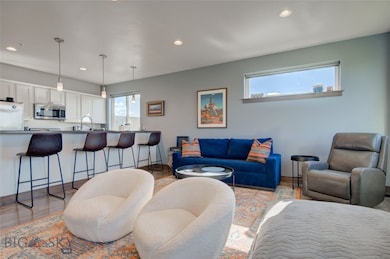 Living room featuring light wood-type flooring and