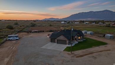 Aerial view of sparsely populated area featuring a mountainous background