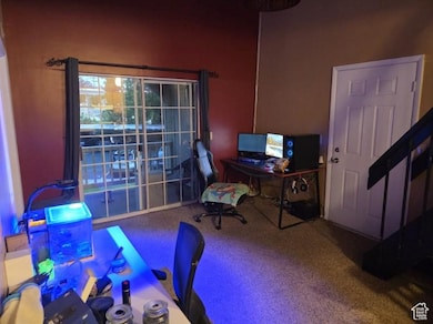 View of carpeted home office