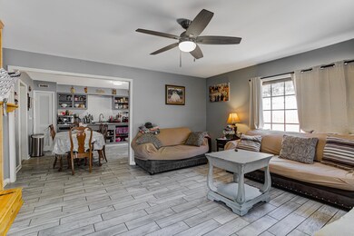 Living area with a ceiling fan and light wood-type flooring