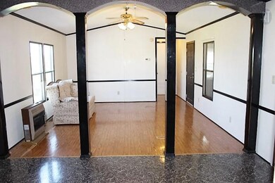 View from the dining room into the living room.