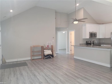 Looking from the dining area through the living area