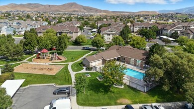 Aerial view of Clubhouse, playground, pool