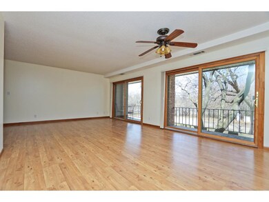 Hardwood floors and two sliding doors to the deck.