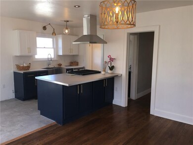 Open Kitchen with Navy base cabinets, White upper 