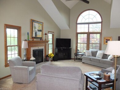 Two-story great room with gas fireplace.