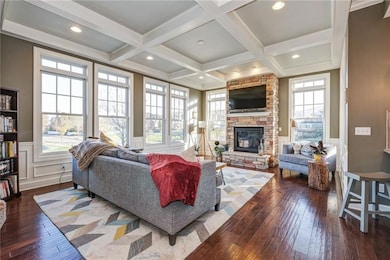 Great room with full wall windows