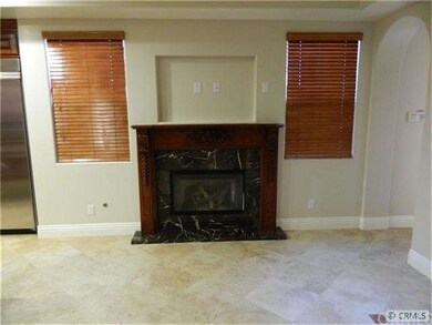 Eating area fireplace.