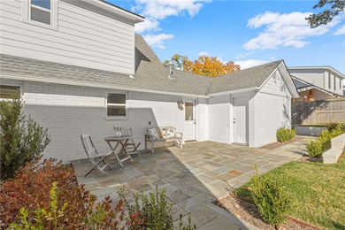 back blue stone patio