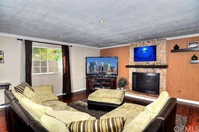 Large living room with fireplace.