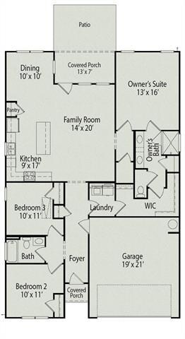 Floorplan of the Bayfield RANCH plan.