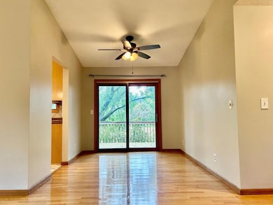 Dining room with sliding glass door to deck