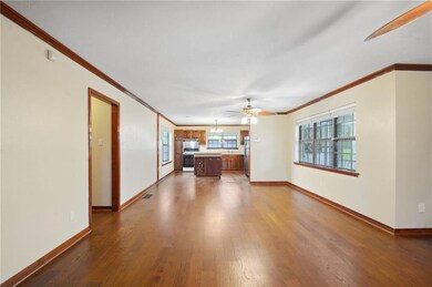 living room with view of kitchen