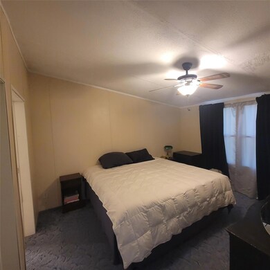 Bedroom featuring dark colored carpet and a ceili