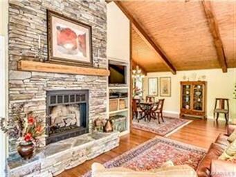 Stacked stone fireplace in Greatroom