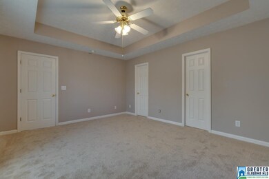 Large master bedroom with trey ceiling and double 