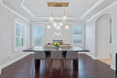 Dining space with a raised ceiling, healthy amoun