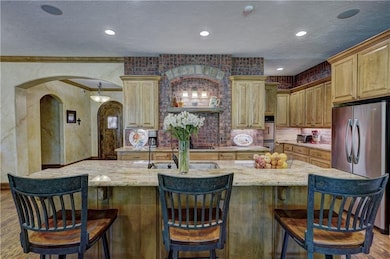 View of spacious granite bar over looking large ki
