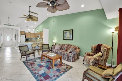 Spacious great room with vaulted ceiling, toward k