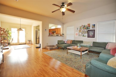 Living area with wood finished floors and visible