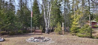 Front yard with fire ppit and flag pole