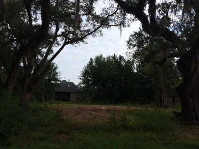 Photo. Cleared lot with oaks at the entrance