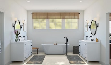 Primary bath with dual vanities