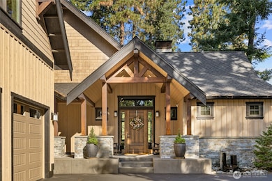 Entry with water feature and patio