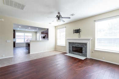 Open view to the kitchen from the family room.