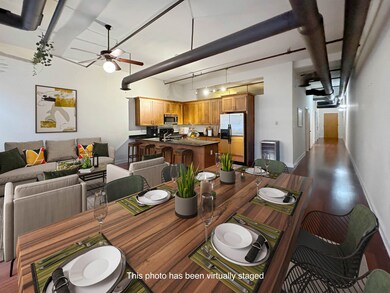 Dining space with ceiling fan