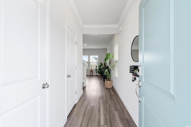 Hall with crown molding and wood-type flooring
