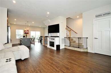 Living room ajoins a convenient powder room