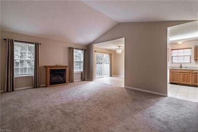 Living room w/new carpet and gas fireplace.