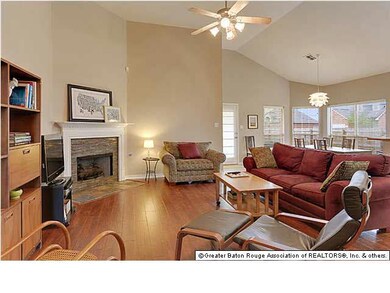 Living room with corner fireplace