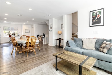 Living room with recessed lighting, wood finished