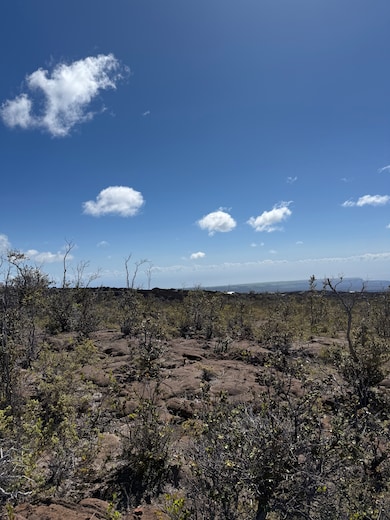 Pahoehoe rock and small trees adorn this 1 acre lot.