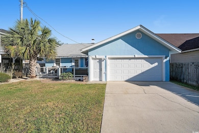 Single story home featuring fence, an attached garage, stucco siding, concrete driveway, and a front lawn