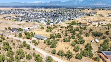 Aerial view of residential area with a mountain backdrop