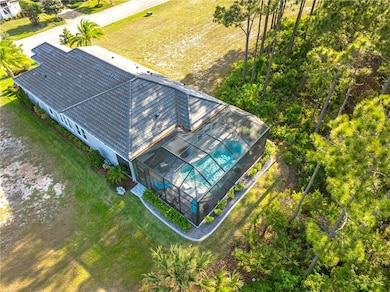 Drone view of home with pool on back