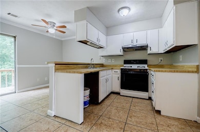 Kitchen with a peninsula, visible vents, under cab