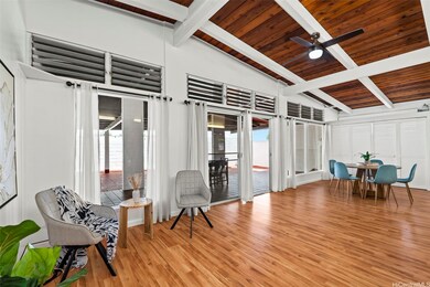 Large living area that leads out to the covered la