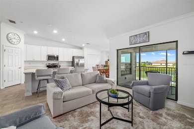 Living room, kitchen, dining.