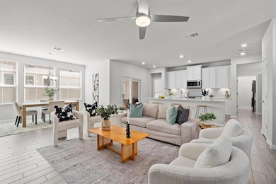 Living area featuring light wood-style flooring, 